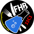 Food Hacking Base logo for 33c3 with red text, proper legal fonts.