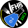 Food Hacking Base logo for 33c3 with green text, proper legal fonts.